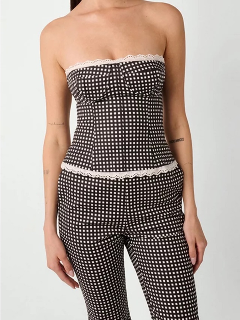 NWT WeWoreWhat Black & White Strapless Checkered Corset Top
